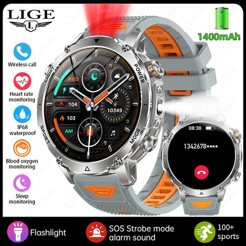 Panzwerk Smartwatch Silber mit grau-orangem Silikonarmband