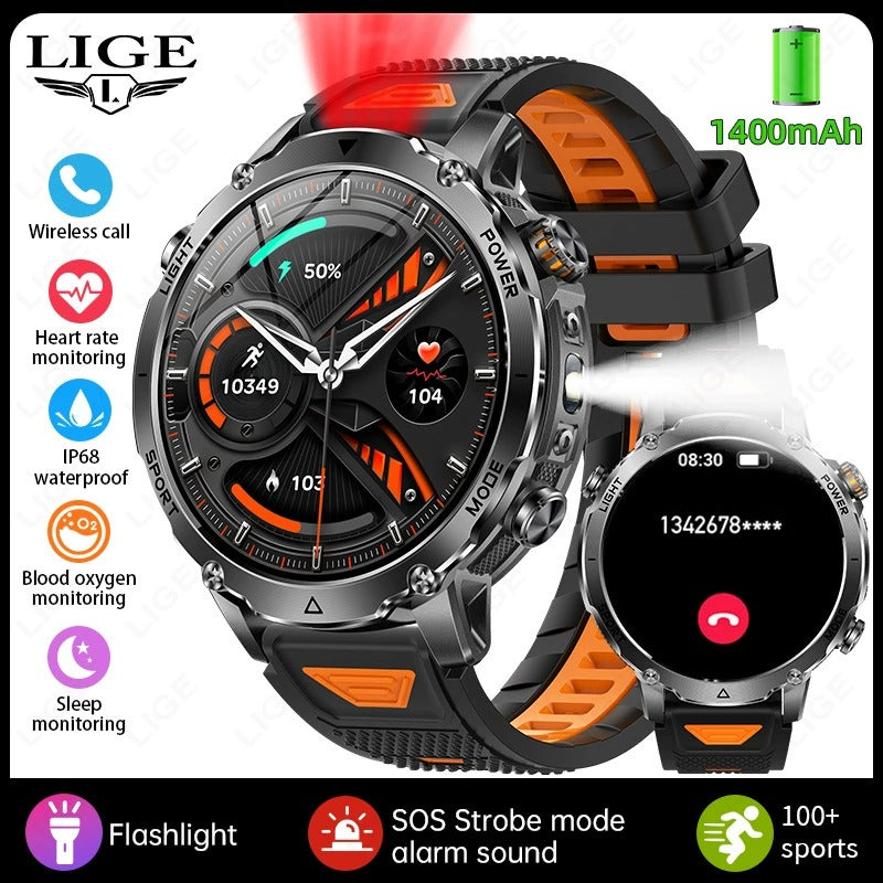 Panzwerk Smartwatch mit schwarz-orangem Silikonarmband