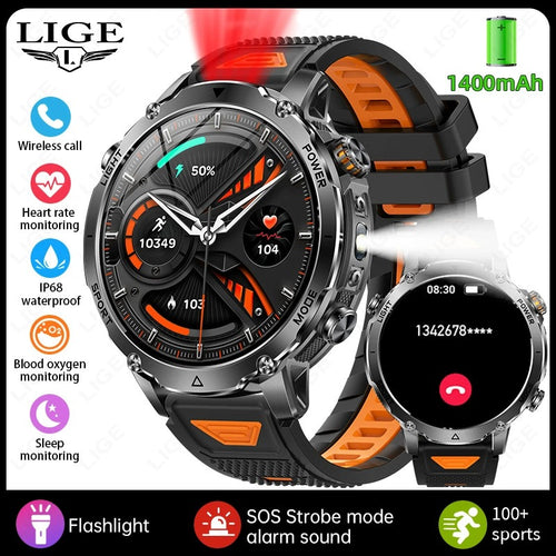 Panzwerk Smartwatch mit schwarz-orangem Silikonarmband